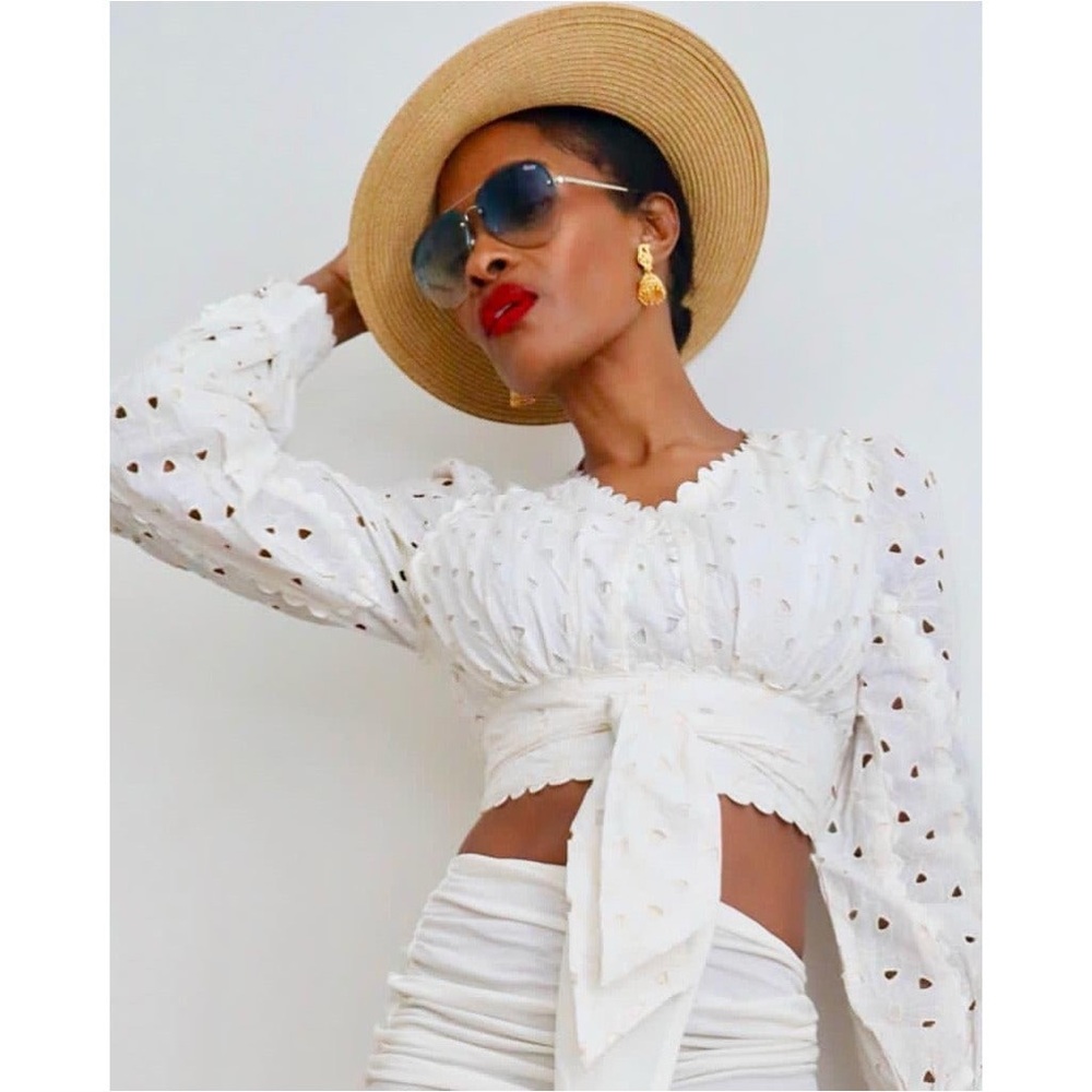 Stylish White Eyelet Crop Top
